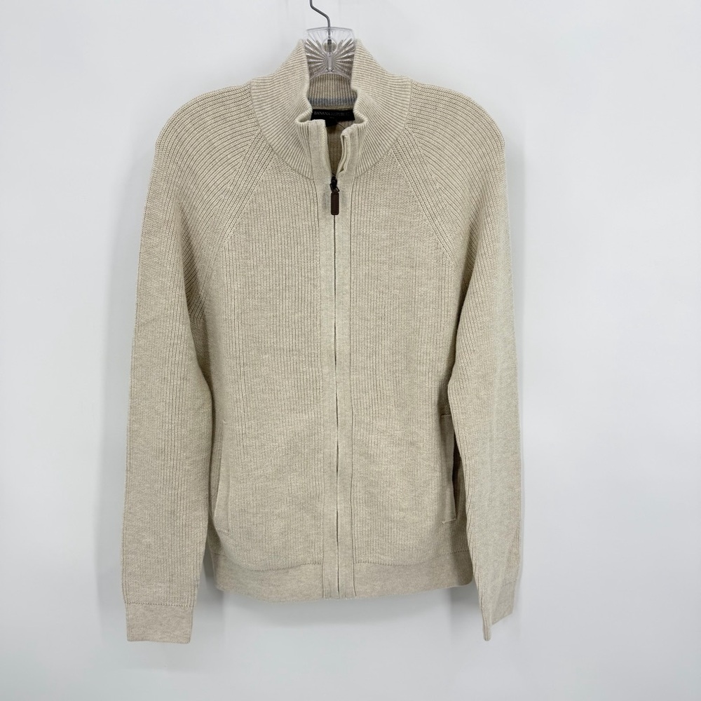 Banana Republic NWT Zip Cardigan Jacket Cotton Wool Blend Ivory Size M